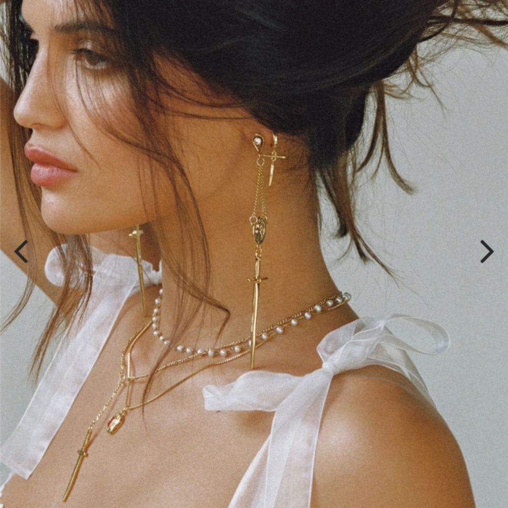 Vanessa Mooney The Amparo Rosary Earrings - Gold Sword Earrings